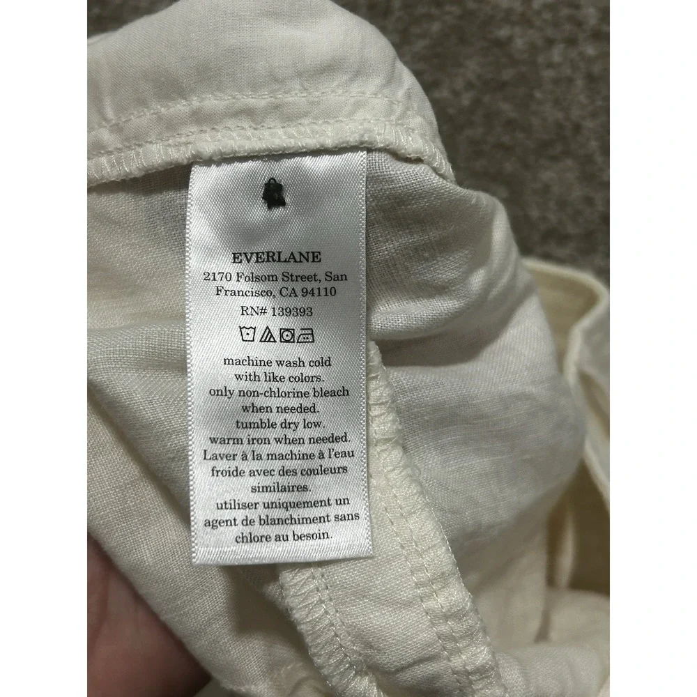 Everlane Women's 0 The Utility Straight Leg Pants Linen High Rise Casual Cream